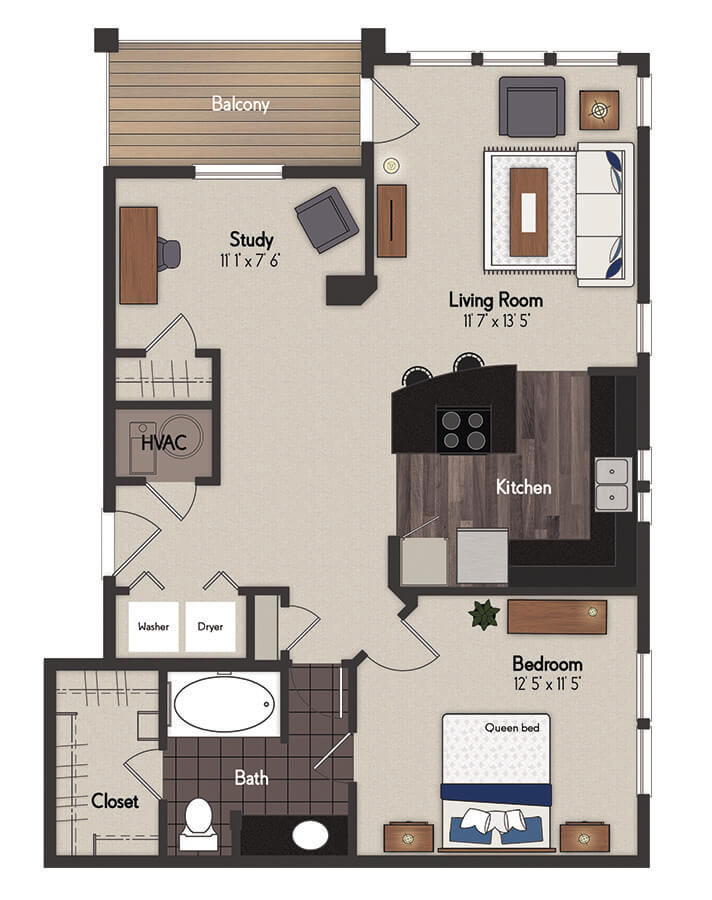 Chanton 1 Bedroom Floorplan