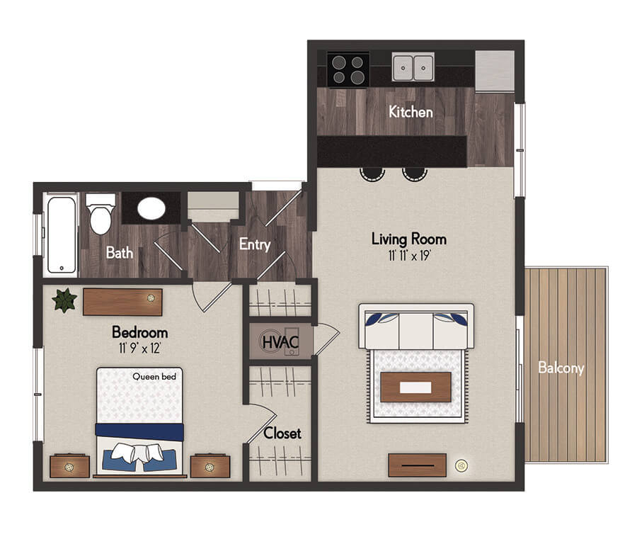 Alpine B 1 Bedroom Floorplan