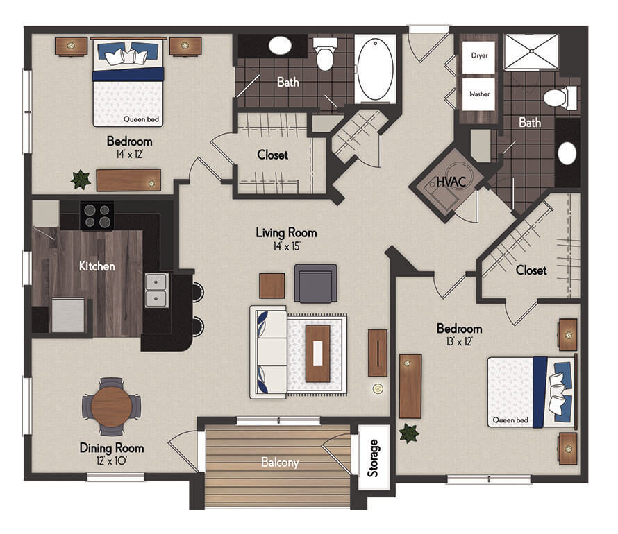 Atlantic 2 Bedroom Floorplan