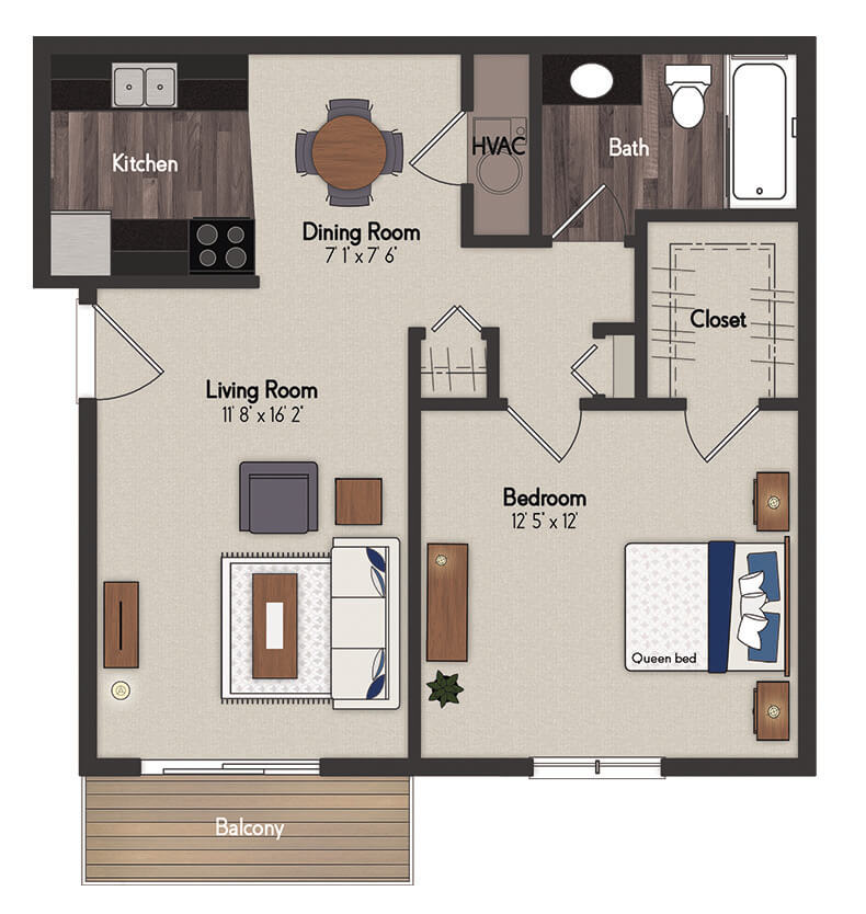 Cambridge 1 Bedroom Floorplan