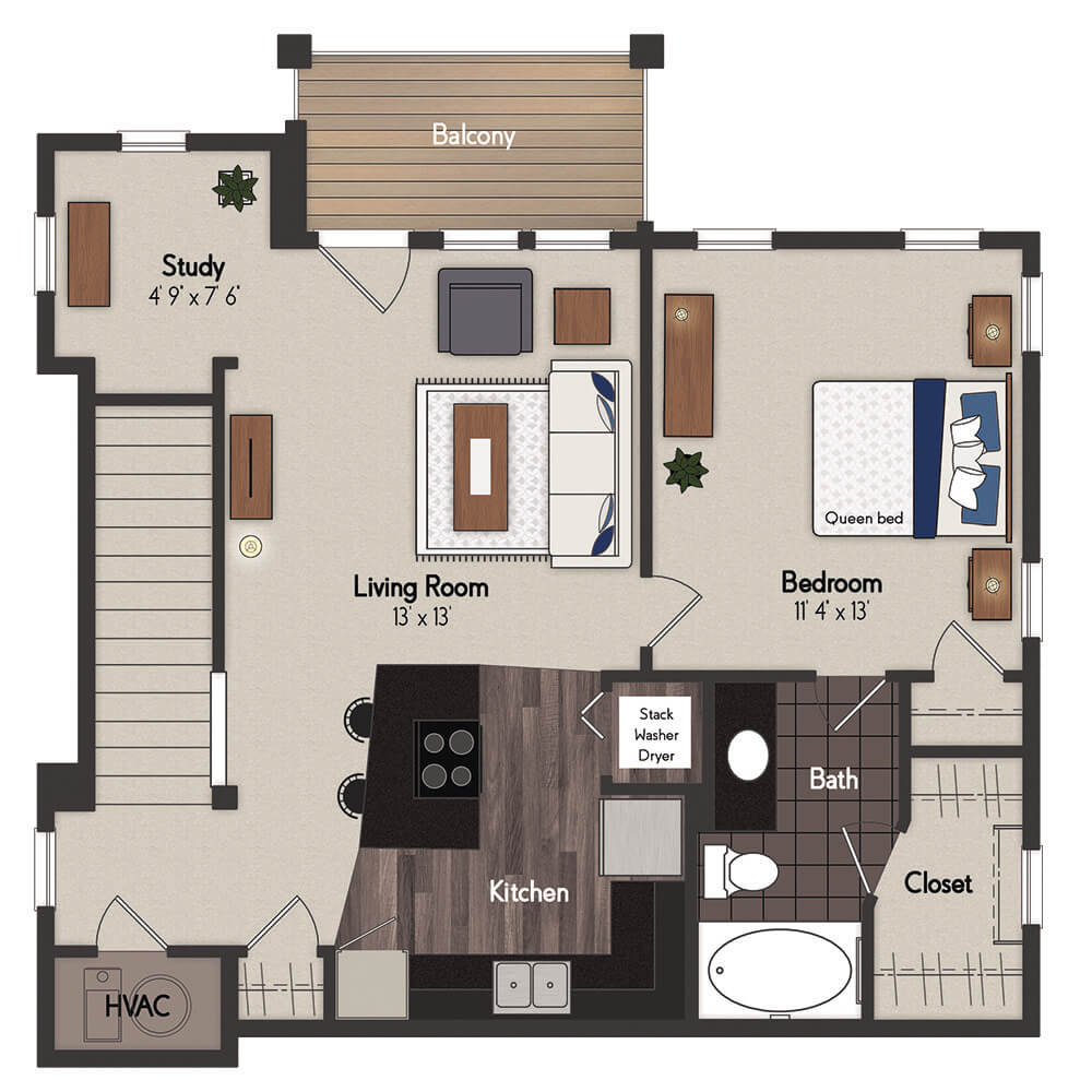 Cass 1 Bedroom Floorplan