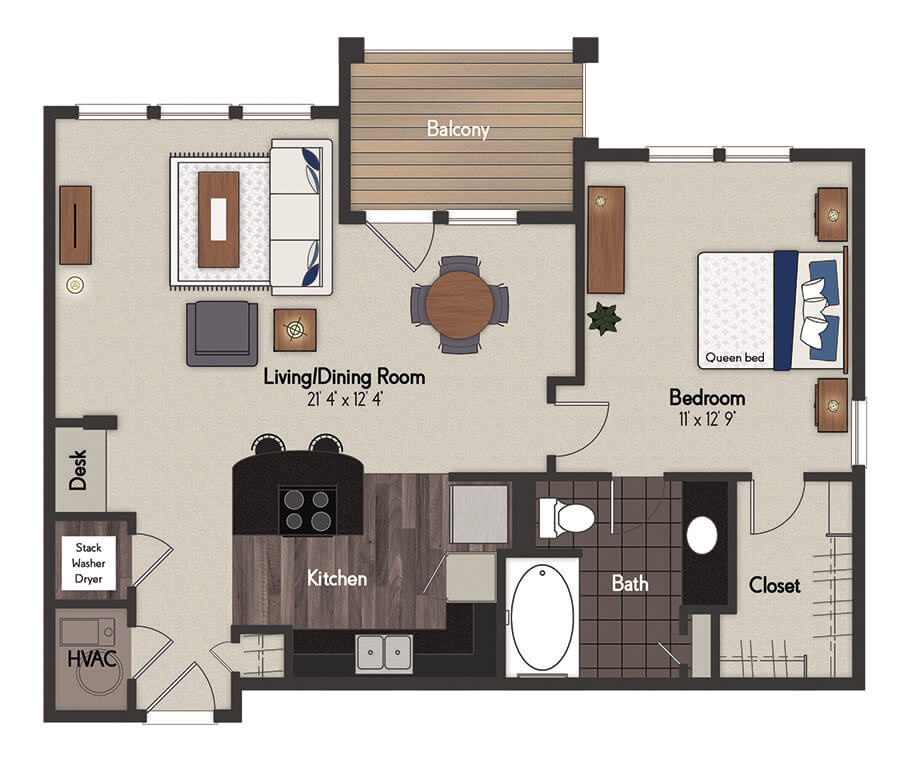 Colfax 1 Bedroom Floorplan