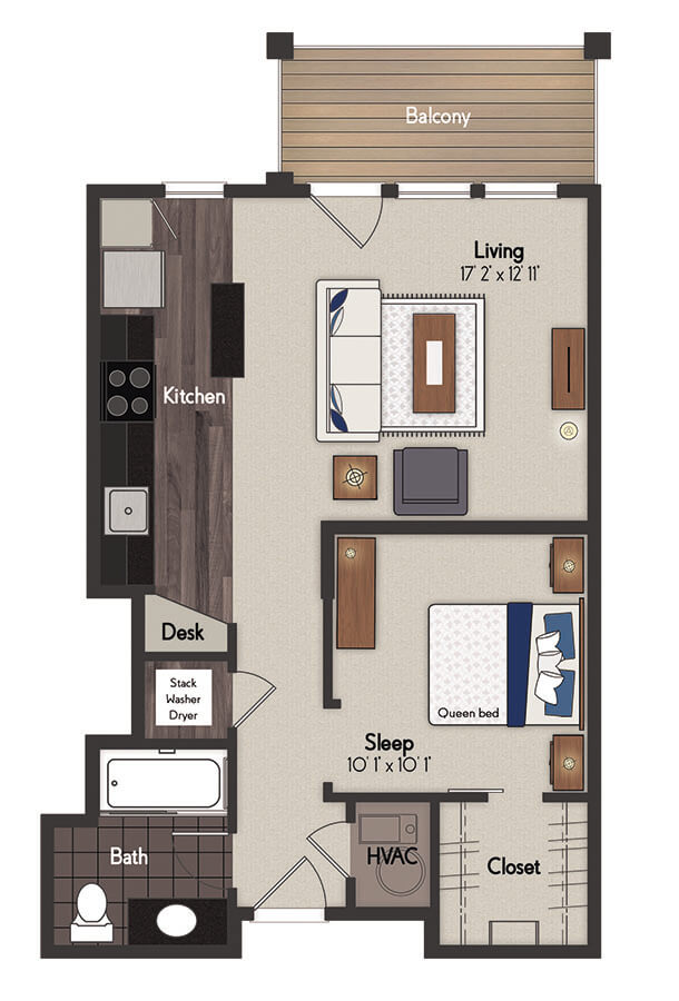 Creston 1 Bedroom Floorplan