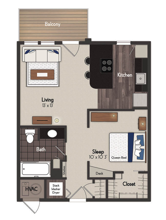 Dayton 1 Bedroom Floorplan