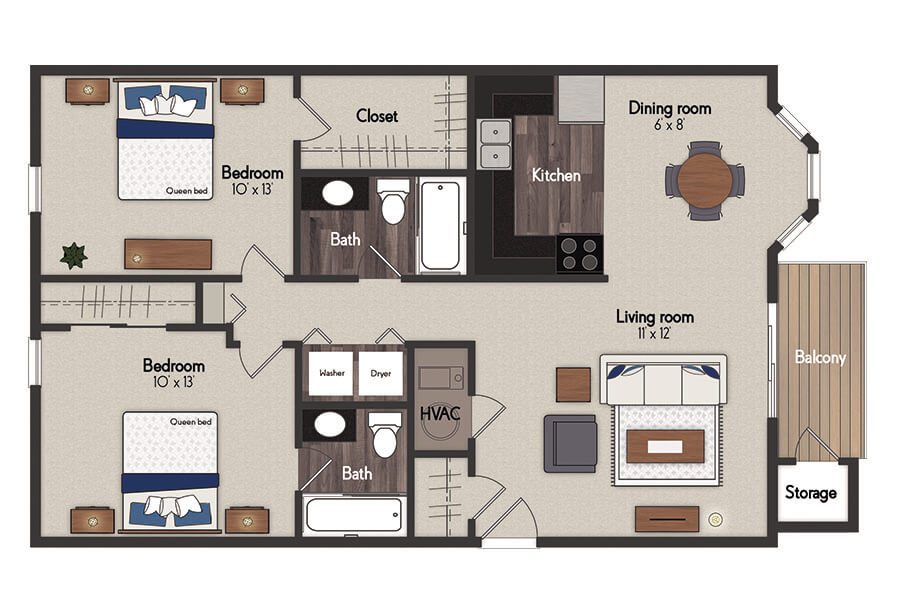 Deerfield 2 Bedroom Floorplan