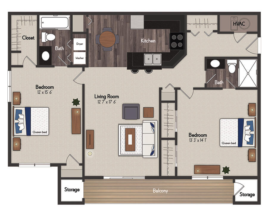 Del Mar 2 Bedroom Floorplan