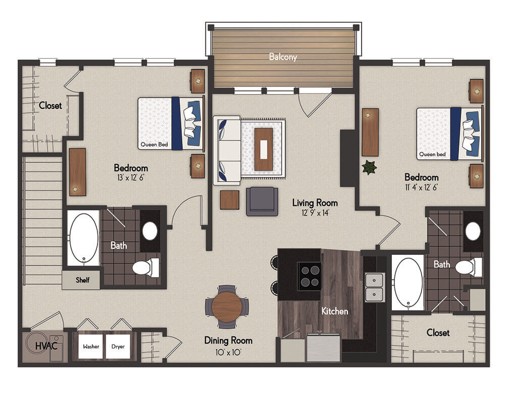 Dodge 2 Bedroom Floorplan