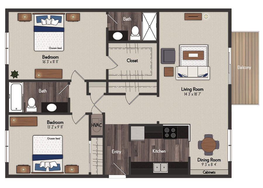Dover 2 Bedroom Floorplan