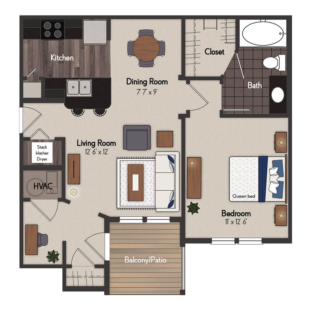 Durham 1 Bedroom Floorplan