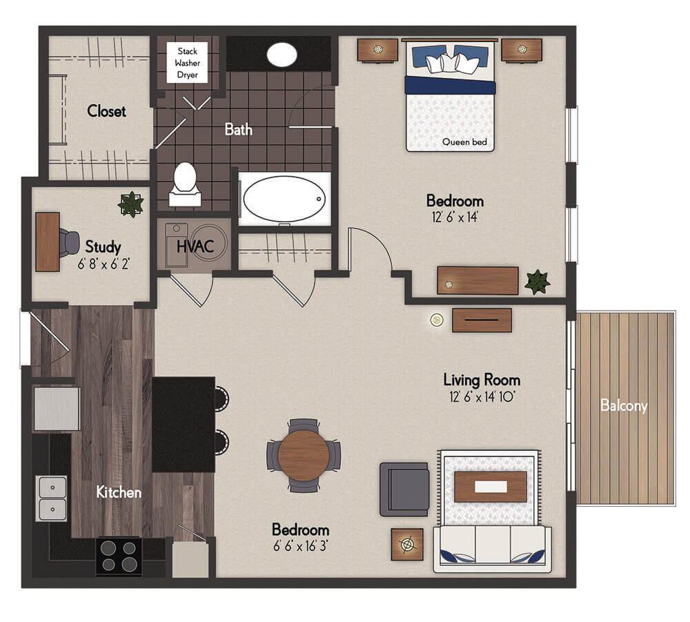 Elmwood 1 Bedroom Floorplan