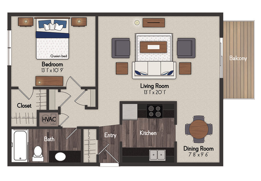 Fairfax 1 Bedroom Floorplan