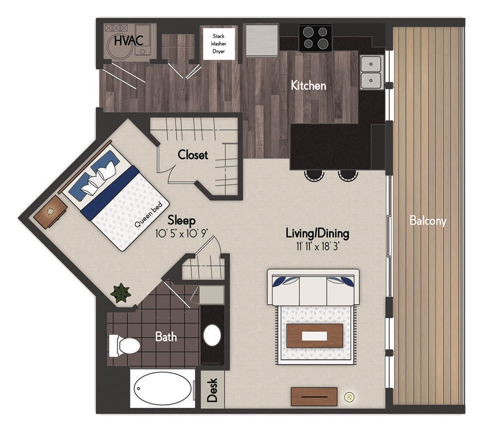 Flatiron 1 Bedroom Floorplan