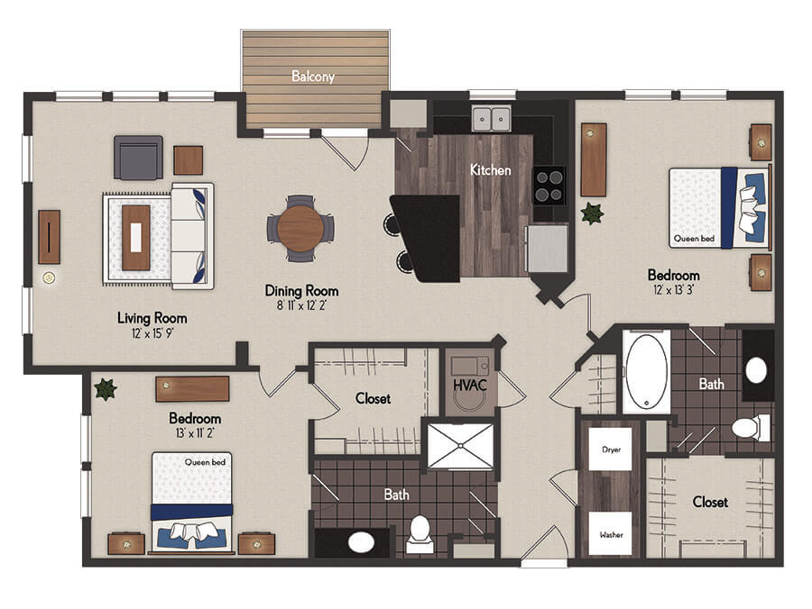 Florence 2 Bedroom Floorplan