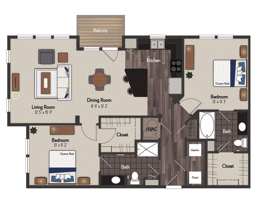 Fontenelle 2 Bedroom Floorplan