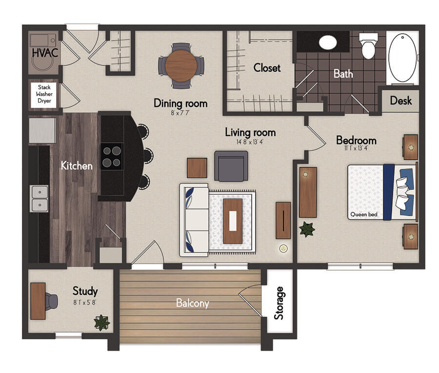 Harrison 1 Bedroom Floorplan