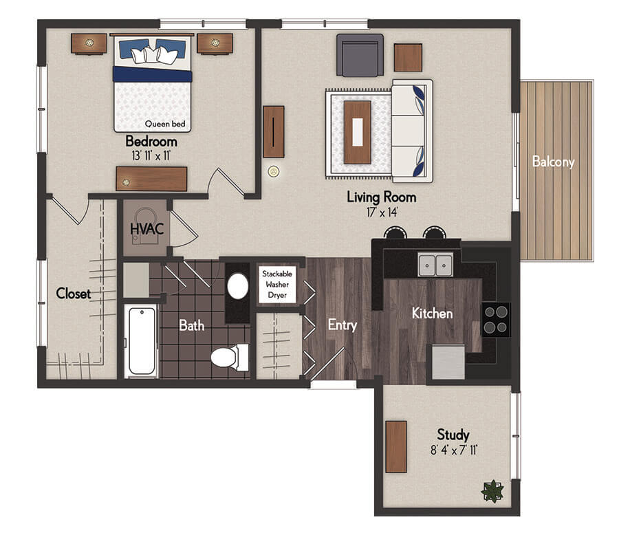 Hawthorne 1 Bedroom Floorplan