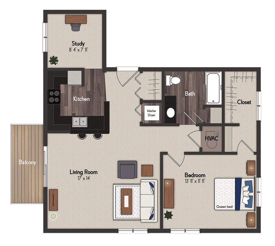 Huntington 1 Bedroom Floorplan