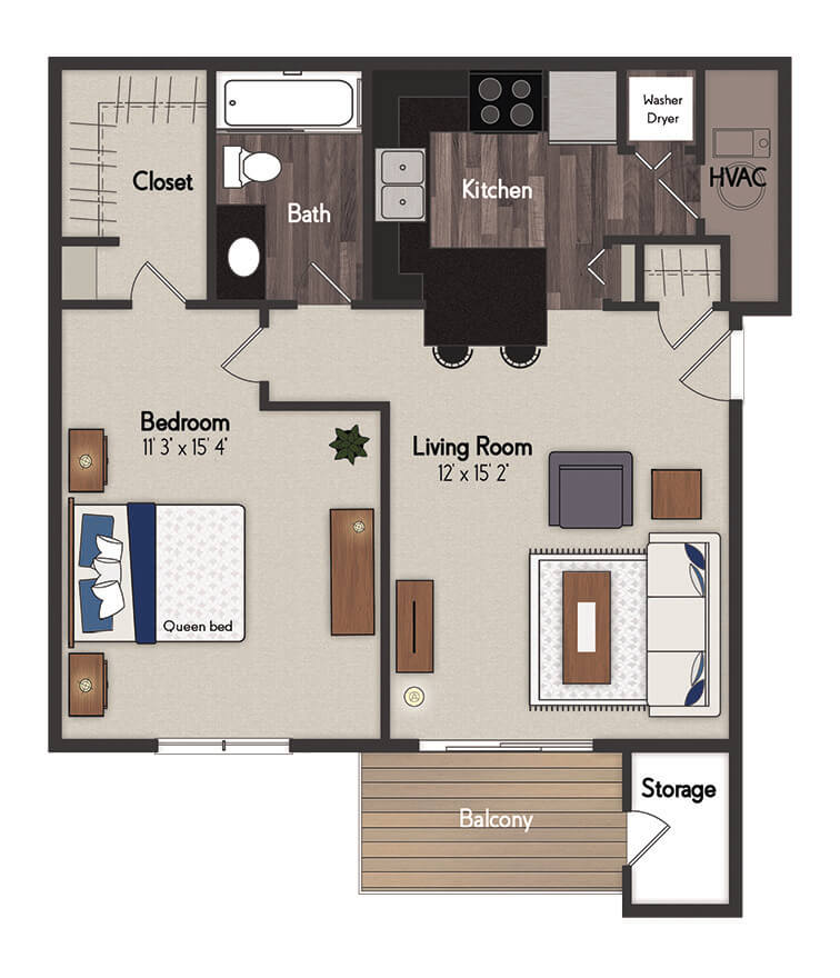 Huntington 1 Bedroom Floorplan