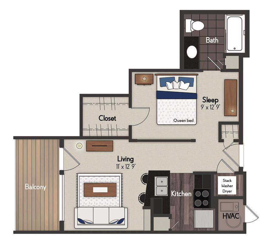 Jefferson 1 Bedroom Floorplan