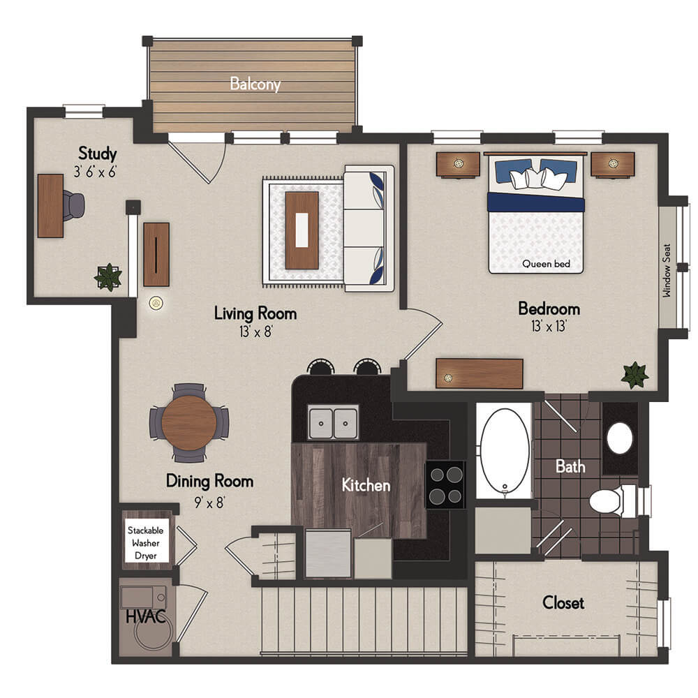 Jones 1 Bedroom Floorplan