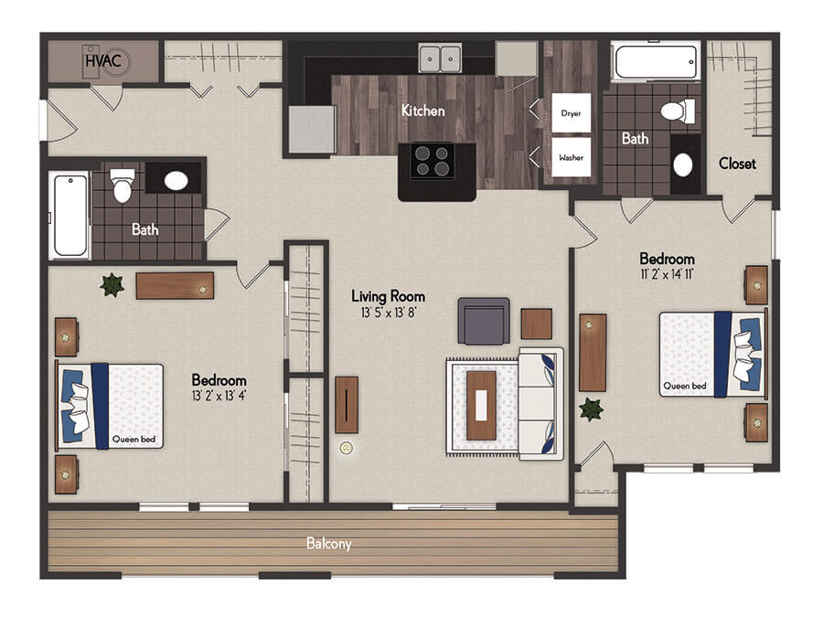 Malibu 2 Bedroom Floorplan