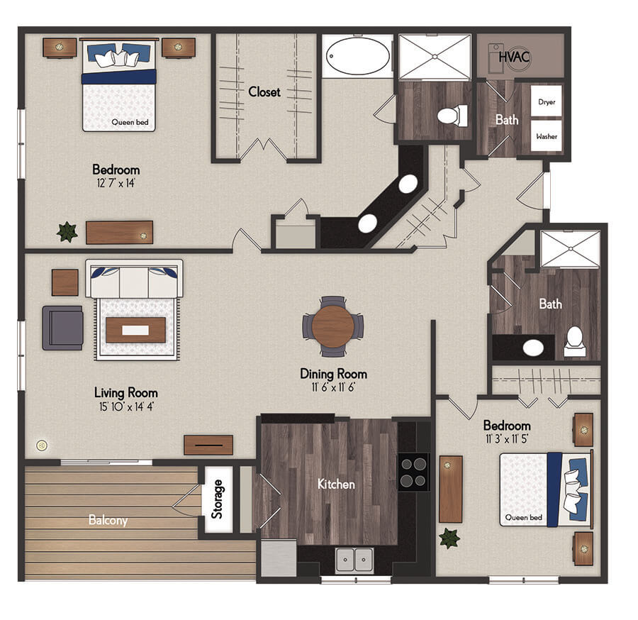 Milan 2 Bedroom Floorplan