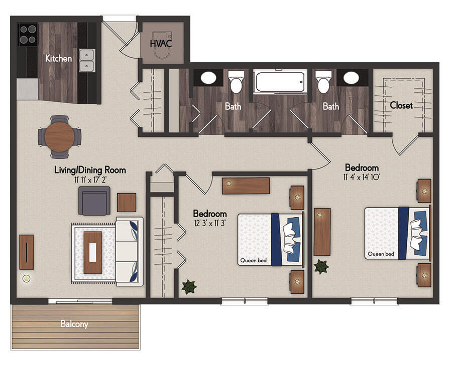 Oxford 2 Bedroom Floorplan