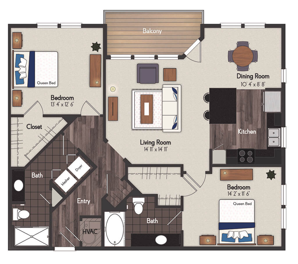 Rockbrook 2 Bedroom Floorplan