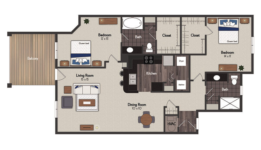 Savannah 2 Bedroom Floorplan