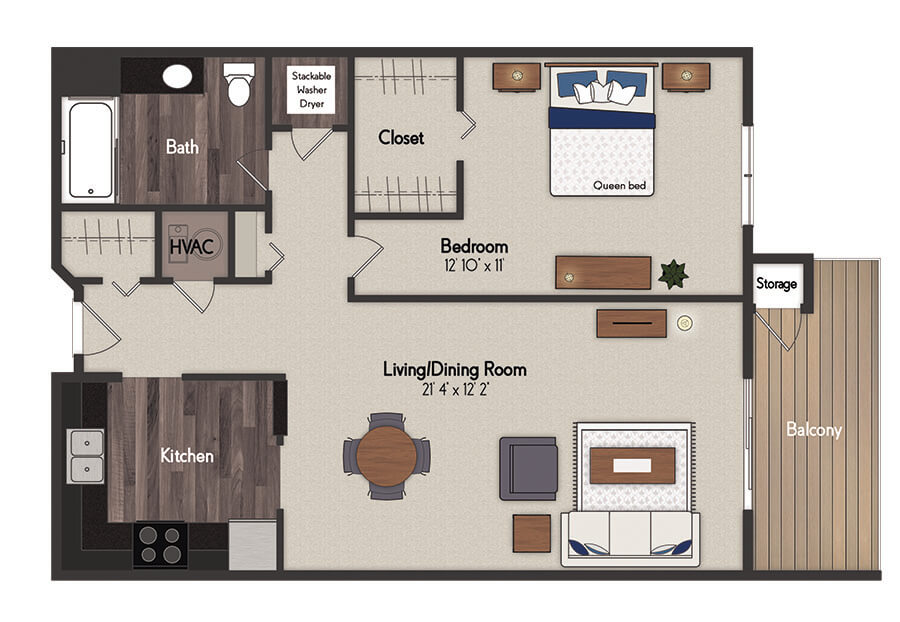 Sienna 1 Bedroom Floorplan