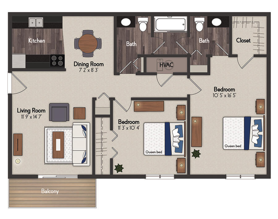 Stafford 2 Bedroom Floorplan