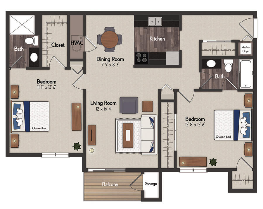 Warwick 2 Bedroom Floorplan