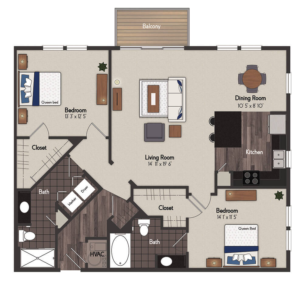Woodward 2 Bedroom Floorplan