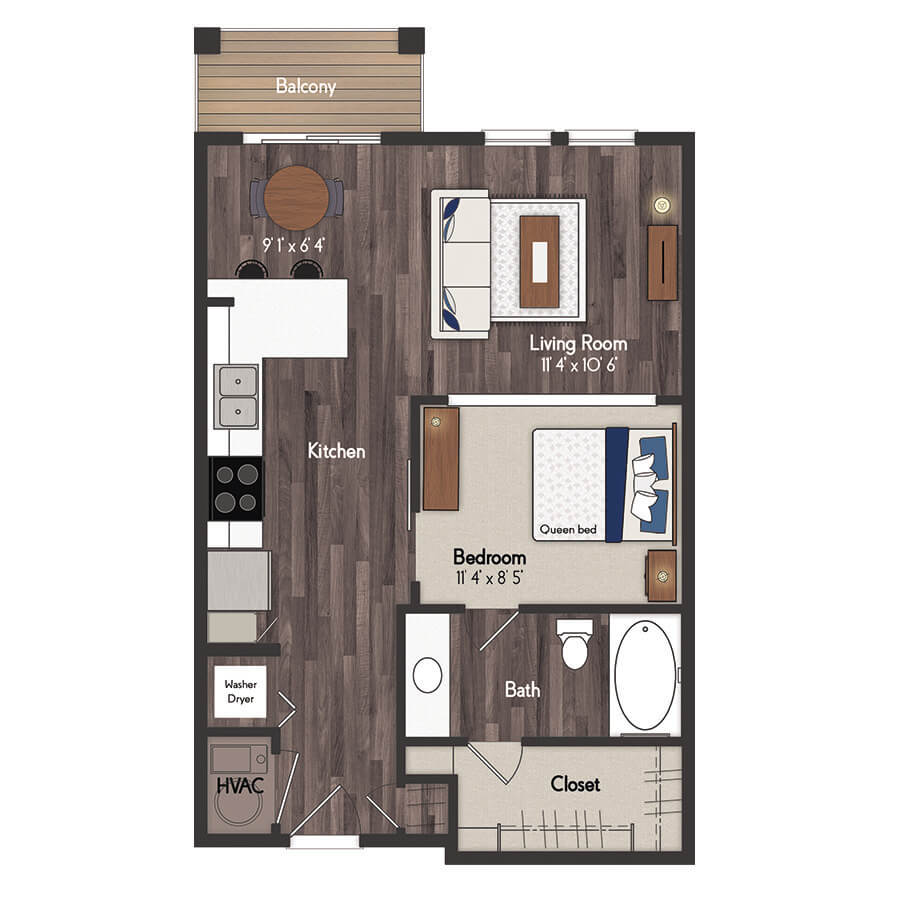 Jackson 1 Bedroom Floorplan